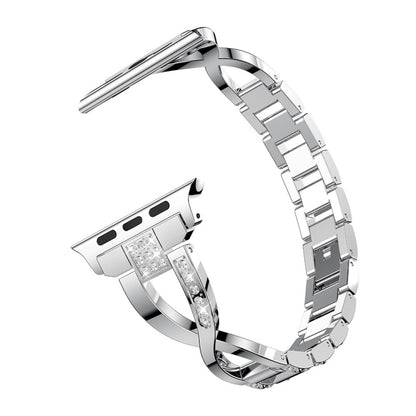 Diamond Encrusted Stainless Steel Strap Watch Band For Apple Watch Ultra 49mm&Watch Ultra 2 49mm / Series 9&8&7 45mm / SE 3&SE 2&6&SE&5&4 44mm / 3&2&1 42mm(Silver) by bashfashion