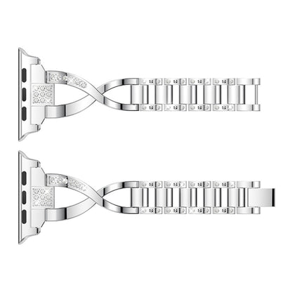 Diamond Encrusted Stainless Steel Strap Watch Band For Apple Watch Ultra 49mm&Watch Ultra 2 49mm / Series 9&8&7 45mm / SE 3&SE 2&6&SE&5&4 44mm / 3&2&1 42mm(Silver) by bashfashion