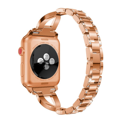 Diamond Encrusted Stainless Steel Strap Watch Band For Apple Watch Ultra 49mm&Watch Ultra 2 49mm / Series 9&8&7 45mm / SE 3&SE 2&6&SE&5&4 44mm / 3&2&1 42mm(Champagne Gold) by bashfashion