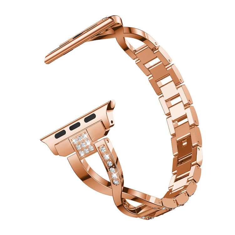 Diamond Encrusted Stainless Steel Strap Watch Band For Apple Watch Ultra 49mm&Watch Ultra 2 49mm / Series 9&8&7 45mm / SE 3&SE 2&6&SE&5&4 44mm / 3&2&1 42mm(Champagne Gold) by bashfashion