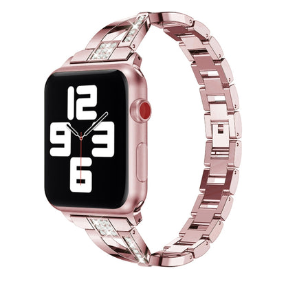 Diamond Encrusted Stainless Steel Strap Watch Band For Apple Watch Ultra 49mm&Watch Ultra 2 49mm / Series 9&8&7 45mm / SE 3&SE 2&6&SE&5&4 44mm / 3&2&1 42mm(Rose Gold) by bashfashion