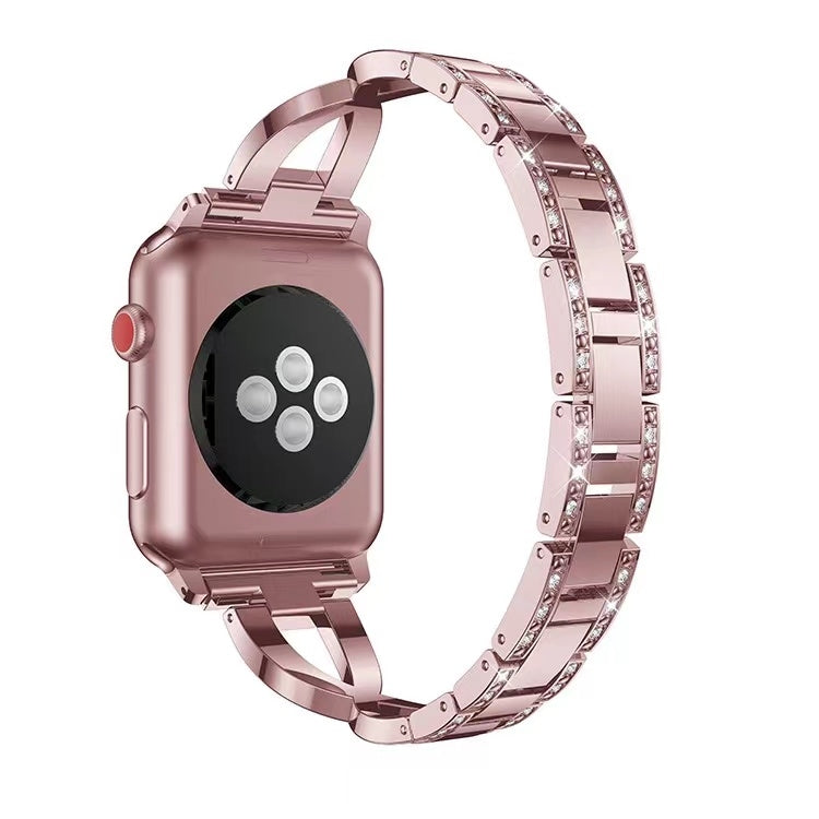 Diamond Encrusted Stainless Steel Strap Watch Band For Apple Watch Ultra 49mm&Watch Ultra 2 49mm / Series 9&8&7 45mm / SE 3&SE 2&6&SE&5&4 44mm / 3&2&1 42mm(Rose Gold) by bashfashion