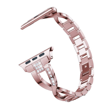 Diamond Encrusted Stainless Steel Strap Watch Band For Apple Watch Ultra 49mm&Watch Ultra 2 49mm / Series 9&8&7 45mm / SE 3&SE 2&6&SE&5&4 44mm / 3&2&1 42mm(Rose Gold) by bashfashion