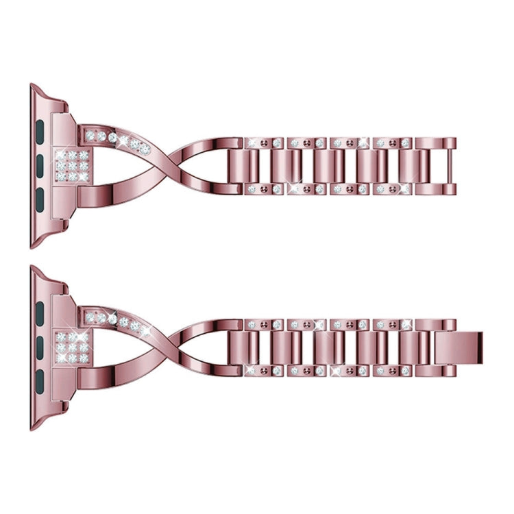 Diamond Encrusted Stainless Steel Strap Watch Band For Apple Watch Ultra 49mm&Watch Ultra 2 49mm / Series 9&8&7 45mm / SE 3&SE 2&6&SE&5&4 44mm / 3&2&1 42mm(Rose Gold) by bashfashion