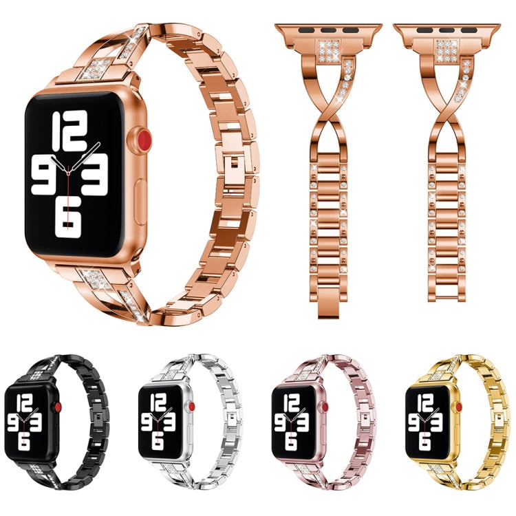 Diamond Encrusted Stainless Steel Strap Watch Band For Apple Watch Ultra 49mm&Watch Ultra 2 49mm / Series 9&8&7 45mm / SE 3&SE 2&6&SE&5&4 44mm / 3&2&1 42mm(Champagne Gold) by bashfashion