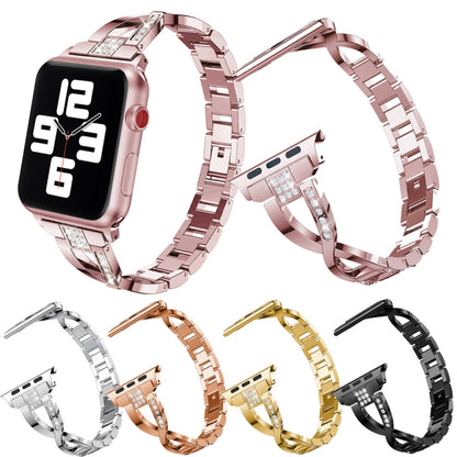 Diamond Encrusted Stainless Steel Strap Watch Band For Apple Watch Ultra 49mm&Watch Ultra 2 49mm / Series 9&8&7 45mm / SE 3&SE 2&6&SE&5&4 44mm / 3&2&1 42mm(Champagne Gold) by bashfashion