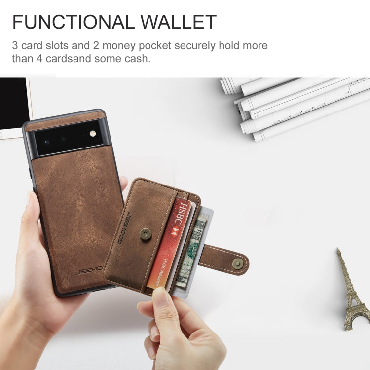 For Google Pixel 6 JEEHOOD RFID Blocking Anti-Theft Wallet Phone Case(Brown) by JEEHOOD