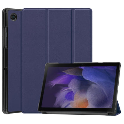 For Samsung Galaxy Tab A8 2021 Three-folding Holder Custer Texture Leather Tablet Case(Dark Blue) by bashfashion