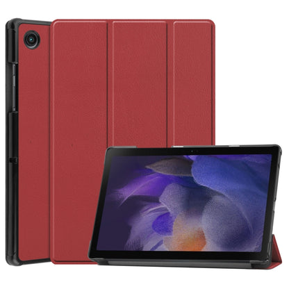 For Samsung Galaxy Tab A8 2021 Three-folding Holder Custer Texture Leather Tablet Case(Wine Red) by bashfashion
