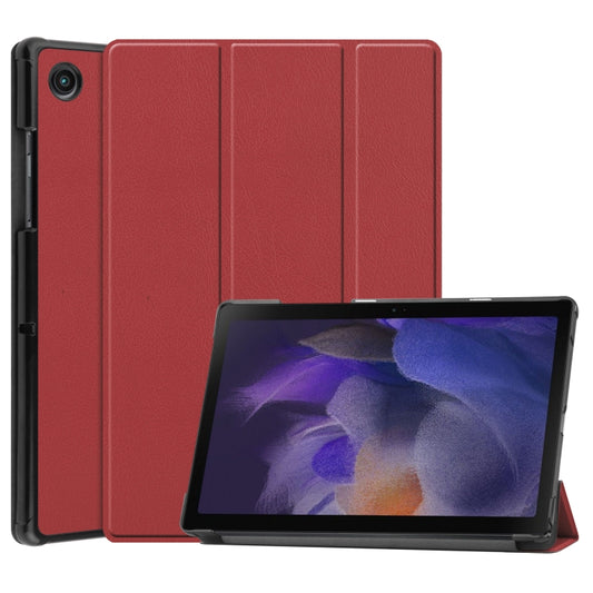 For Samsung Galaxy Tab A8 2021 Three-folding Holder Custer Texture Leather Tablet Case(Wine Red) by bashfashion