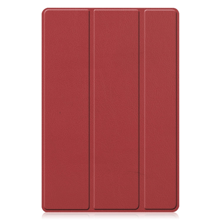 For Samsung Galaxy Tab A8 2021 Three-folding Holder Custer Texture Leather Tablet Case(Wine Red) by bashfashion