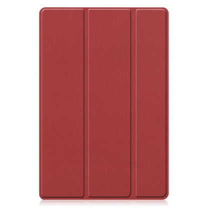 For Samsung Galaxy Tab A8 2021 Three-folding Holder Custer Texture Leather Tablet Case(Wine Red) by bashfashion