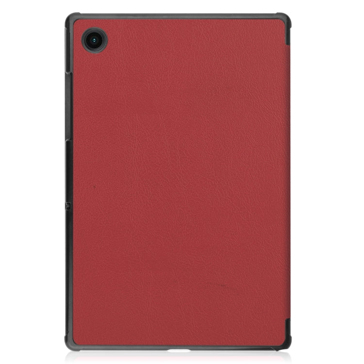 For Samsung Galaxy Tab A8 2021 Three-folding Holder Custer Texture Leather Tablet Case(Wine Red) by bashfashion