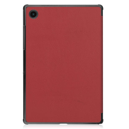 For Samsung Galaxy Tab A8 2021 Three-folding Holder Custer Texture Leather Tablet Case(Wine Red) by bashfashion