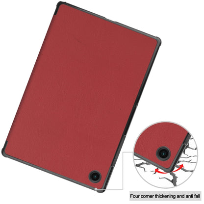 For Samsung Galaxy Tab A8 2021 Three-folding Holder Custer Texture Leather Tablet Case(Wine Red) by bashfashion