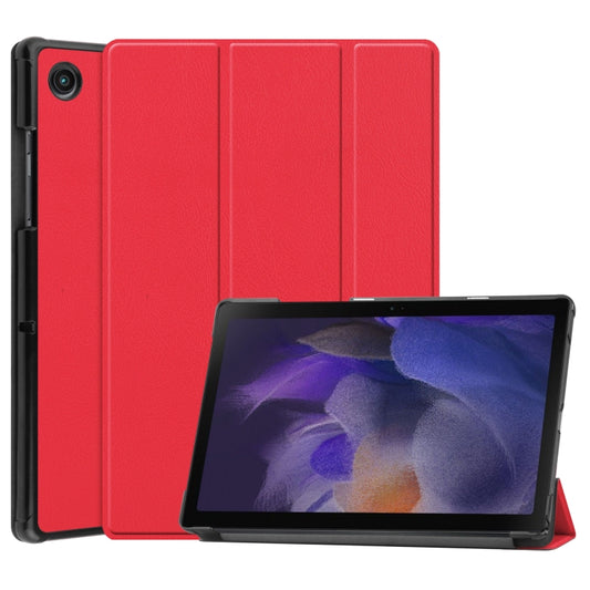 For Samsung Galaxy Tab A8 2021 Three-folding Holder Custer Texture Leather Tablet Case(Red) by bashfashion
