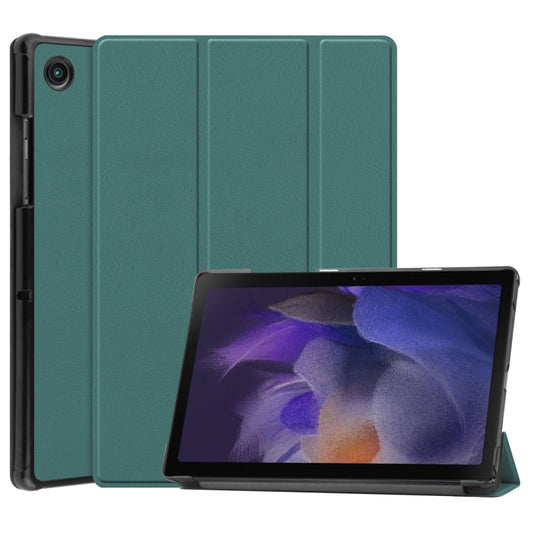 For Samsung Galaxy Tab A8 2021 Three-folding Holder Custer Texture Leather Tablet Case(Dark Green) by bashfashion