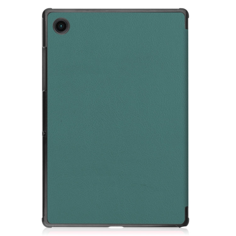 For Samsung Galaxy Tab A8 2021 Three-folding Holder Custer Texture Leather Tablet Case(Dark Green) by bashfashion