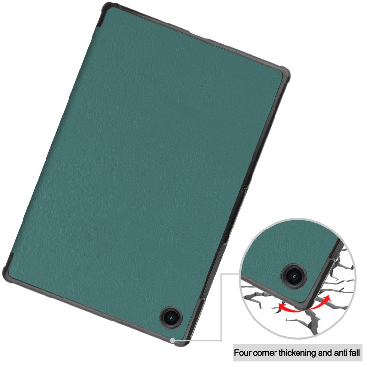 For Samsung Galaxy Tab A8 2021 Three-folding Holder Custer Texture Leather Tablet Case(Dark Green) by bashfashion