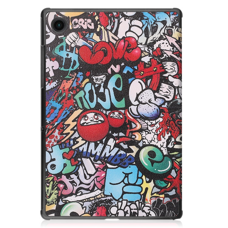 For Samsung Galaxy Tab A8 2021 Painted Leather Tablet Case with 3-Fold Holder(Graffiti) by bashfashion