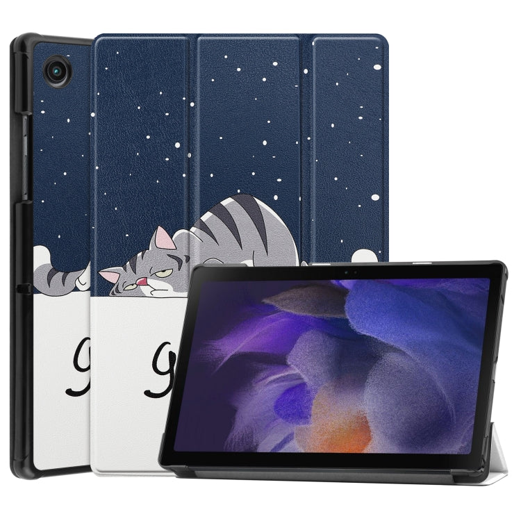 For Samsung Galaxy Tab A8 2021 Painted Leather Tablet Case with 3-Fold Holder(Lazy Cat) by bashfashion