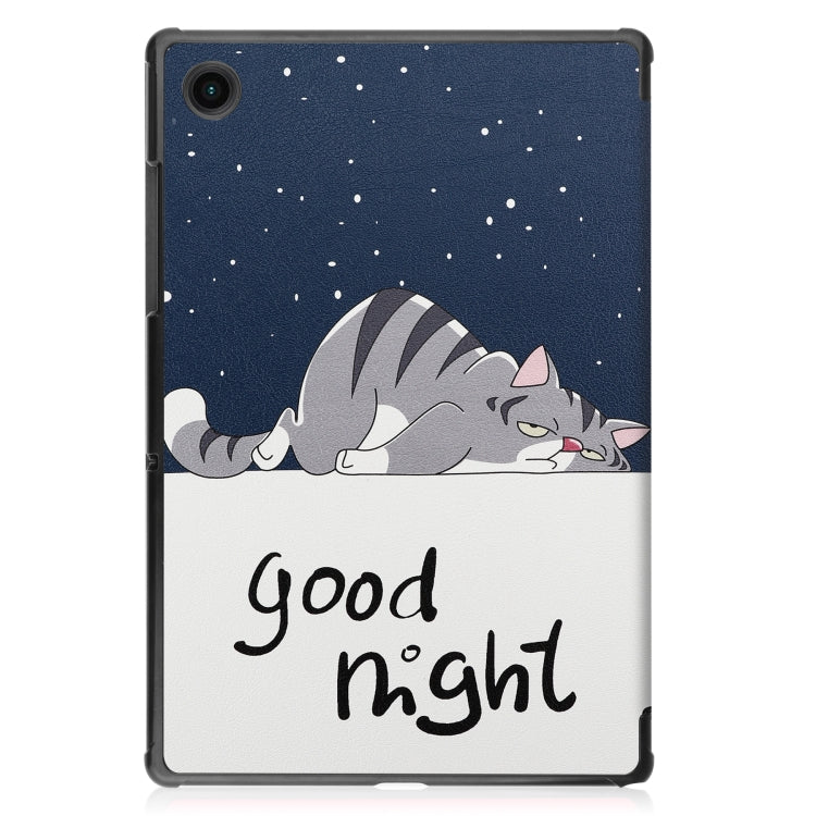 For Samsung Galaxy Tab A8 2021 Painted Leather Tablet Case with 3-Fold Holder(Lazy Cat) by bashfashion