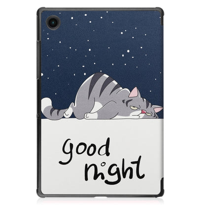 For Samsung Galaxy Tab A8 2021 Painted Leather Tablet Case with 3-Fold Holder(Lazy Cat) by bashfashion