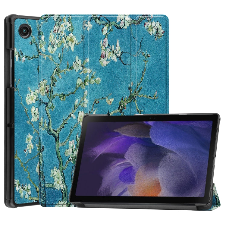 For Samsung Galaxy Tab A8 2021 Painted Leather Tablet Case with 3-Fold Holder(Apricot Blossom) by bashfashion