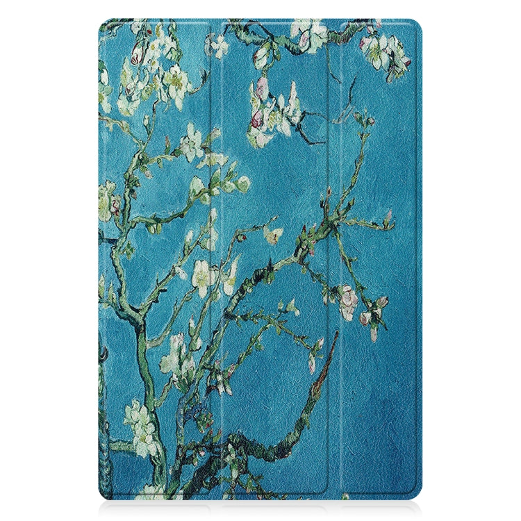 For Samsung Galaxy Tab A8 2021 Painted Leather Tablet Case with 3-Fold Holder(Apricot Blossom) by bashfashion