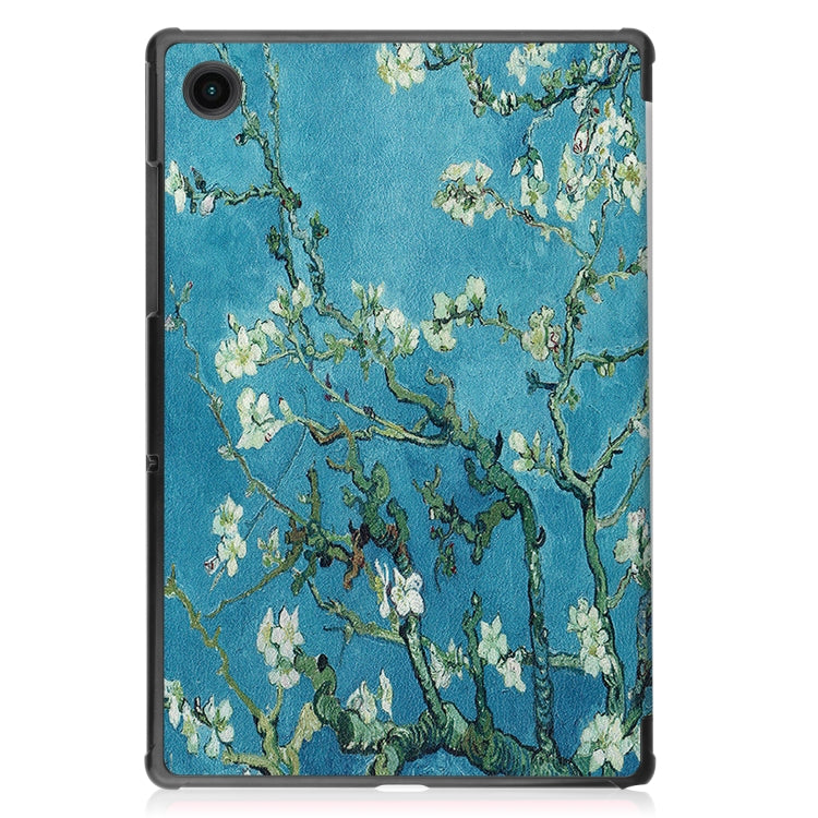 For Samsung Galaxy Tab A8 2021 Painted Leather Tablet Case with 3-Fold Holder(Apricot Blossom) by bashfashion