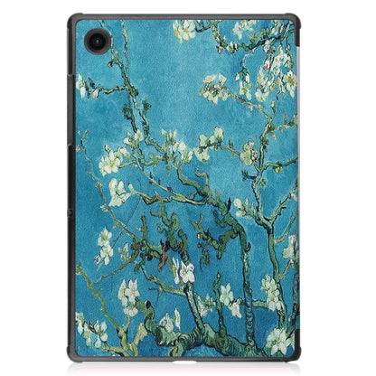 For Samsung Galaxy Tab A8 2021 Painted Leather Tablet Case with 3-Fold Holder(Apricot Blossom) by bashfashion
