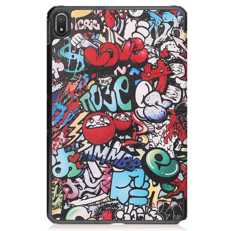 For Nokia T20 Painted Leather Tablet Case with 3-Fold Holder(Graffiti) by bashfashion