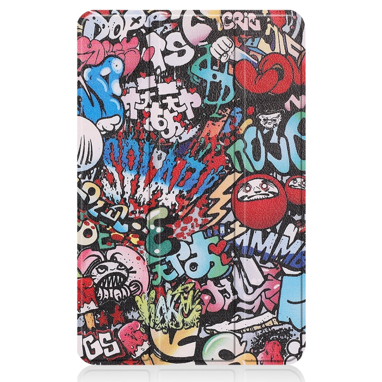 For Nokia T20 Painted Leather Tablet Case with 3-Fold Holder(Graffiti) by bashfashion