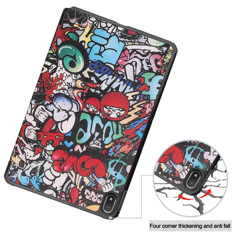 For Nokia T20 Painted Leather Tablet Case with 3-Fold Holder(Graffiti) by bashfashion