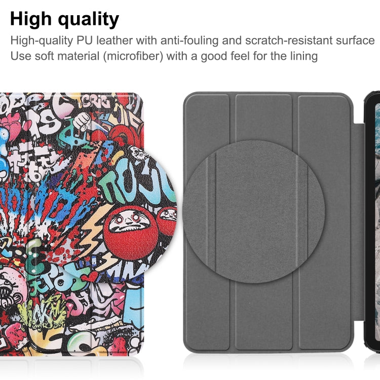 For Nokia T20 Painted Leather Tablet Case with 3-Fold Holder(Graffiti) by bashfashion
