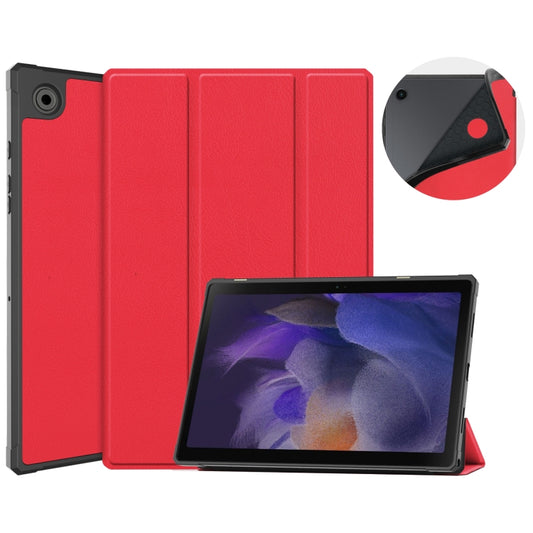 For Samsung Galaxy Tab A8 2021 SM-X205 3-Fold Holder Leather Tablet Case(Red) by bashfashion