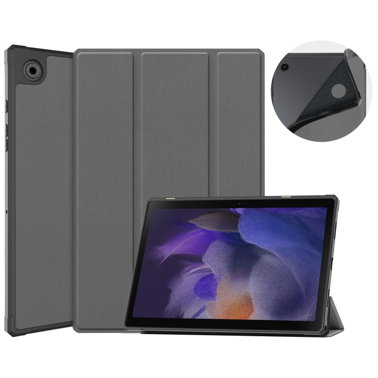 For Samsung Galaxy Tab A8 2021 SM-X205 3-Fold Holder Leather Tablet Case(Grey) by bashfashion