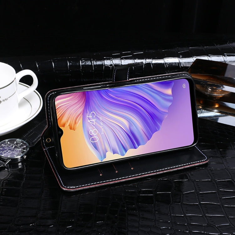 For Tecno Spark 8 idewei Crocodile Texture Leather Phone Case(Dark Blue) by idewei