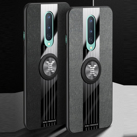 For OnePlus 8 XINLI Stitching Cloth Texture TPU Phone Case with Ring Holder(Black) by XINLI