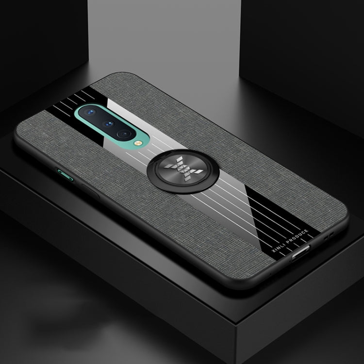 For OnePlus 8 XINLI Stitching Cloth Texture TPU Phone Case with Ring Holder(Grey) by XINLI