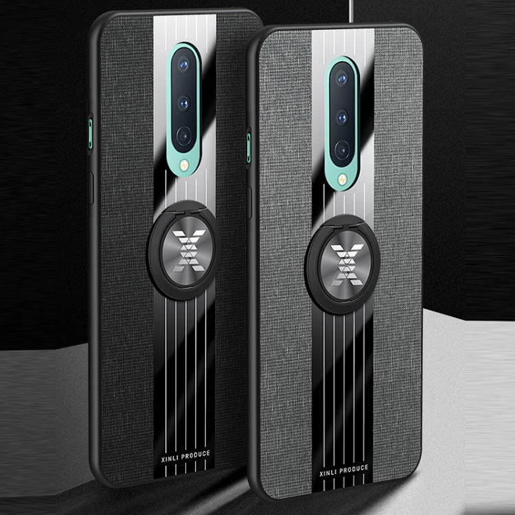 For OnePlus 8 XINLI Stitching Cloth Texture TPU Phone Case with Ring Holder(Blue) by XINLI