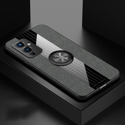 For OnePlus 9 XINLI Stitching Cloth Texture TPU Phone Case with Ring Holder(Grey) by XINLI