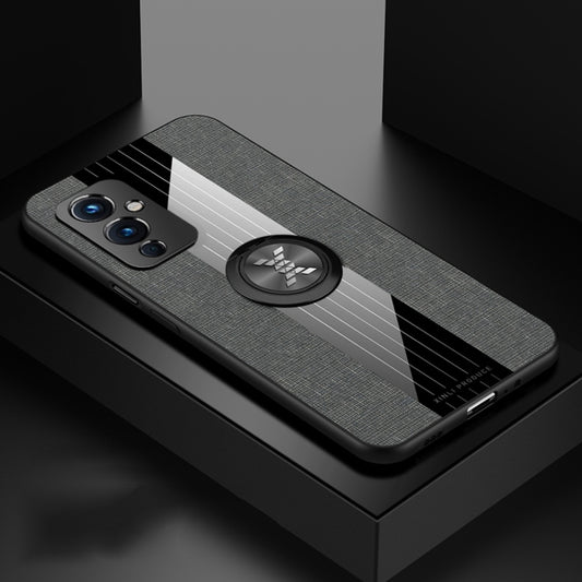 For OnePlus 9 XINLI Stitching Cloth Texture TPU Phone Case with Ring Holder(Grey) by XINLI