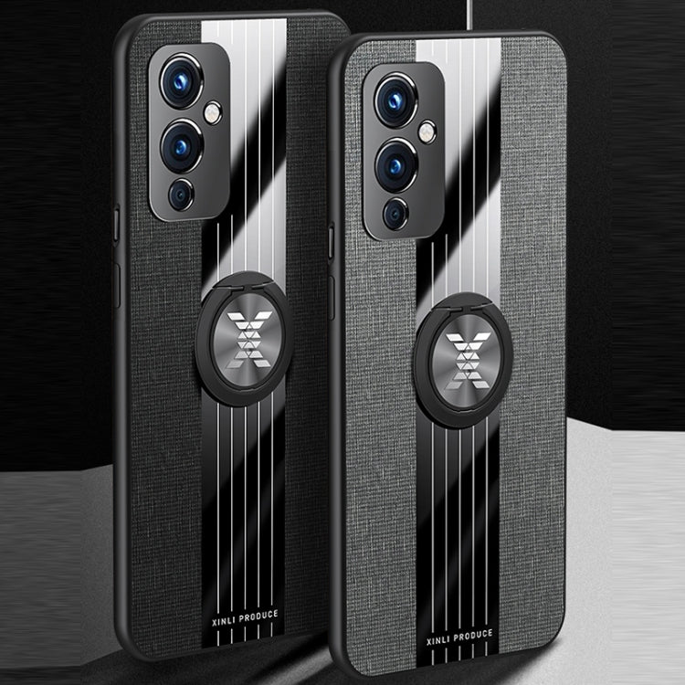 For OnePlus 9 XINLI Stitching Cloth Texture TPU Phone Case with Ring Holder(Grey) by XINLI