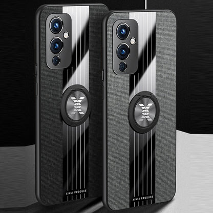 For OnePlus 9 XINLI Stitching Cloth Texture TPU Phone Case with Ring Holder(Grey) by XINLI