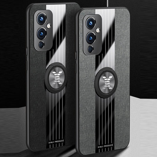 For OnePlus 9 XINLI Stitching Cloth Texture TPU Phone Case with Ring Holder(Grey) by XINLI