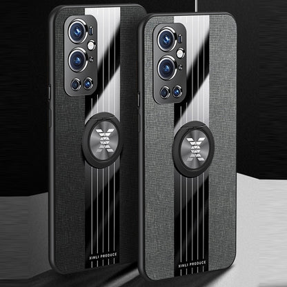 For OnePlus 9 Pro XINLI Stitching Cloth Texture TPU Phone Case with Ring Holder(Blue) by XINLI