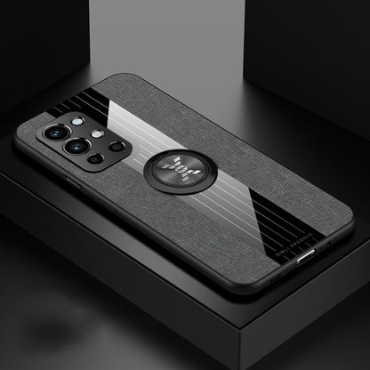 For OnePlus 9R XINLI Stitching Cloth Texture TPU Phone Case with Ring Holder(Grey) by XINLI