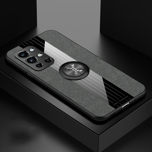 For OnePlus 9R XINLI Stitching Cloth Texture TPU Phone Case with Ring Holder(Grey) by XINLI