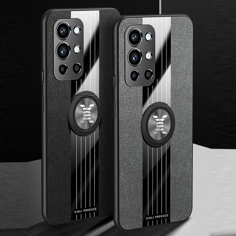 For OnePlus 9R XINLI Stitching Cloth Texture TPU Phone Case with Ring Holder(Brown) by XINLI